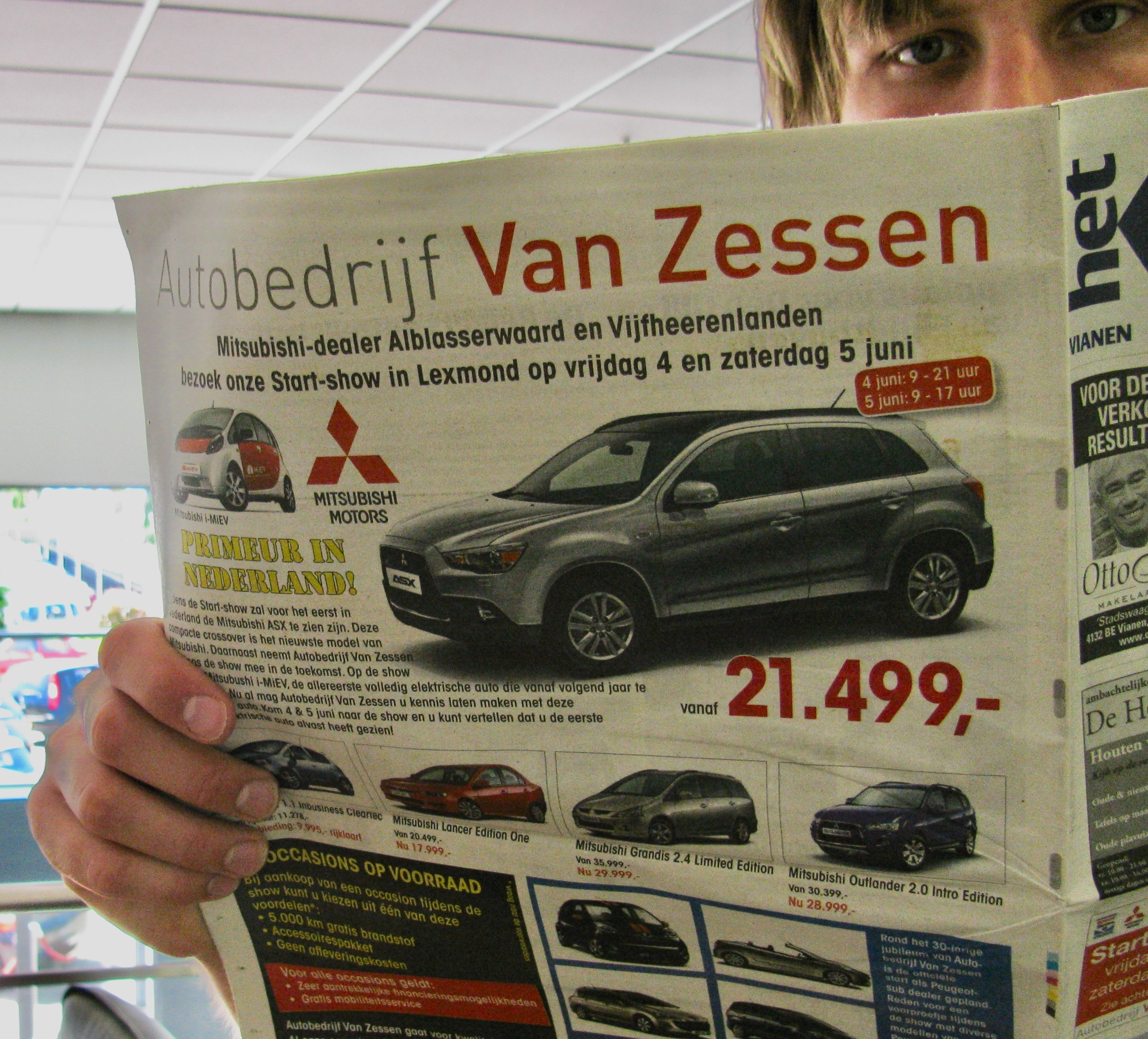 advertentie ter gelegenheid presentatie ASX 2010 en opening  als Mitsubishi Dealer